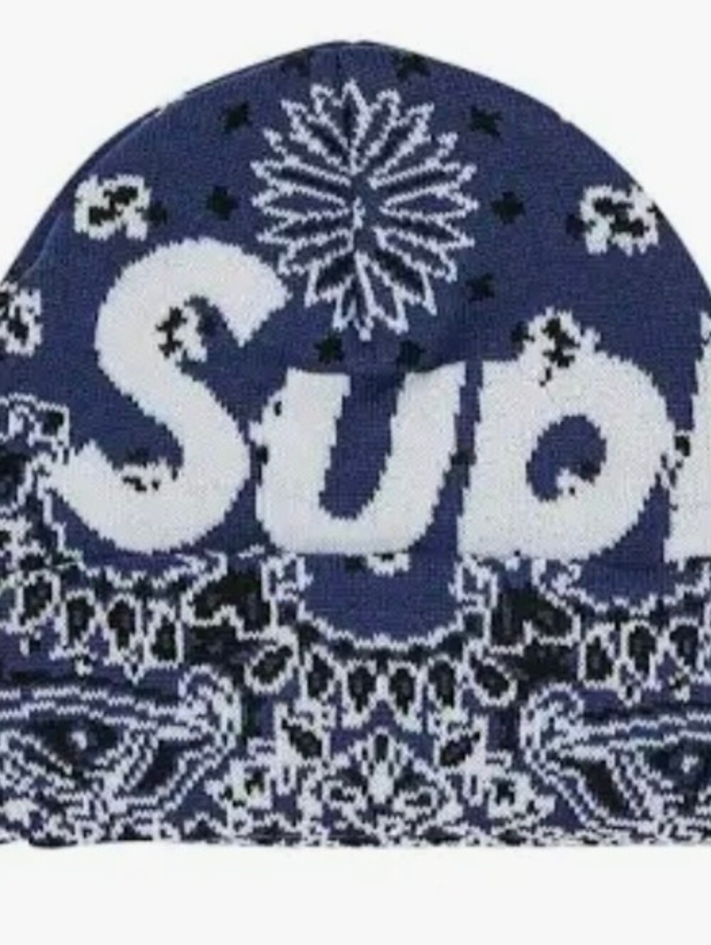 Supreme Navy and White Patterned Knit Beanie